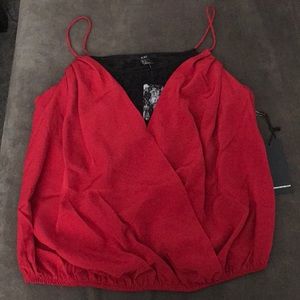 Red top with black lace underneath